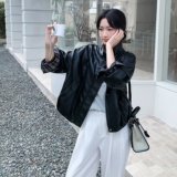 高级感格纹拼接黑色皮衣外套女春秋2025新款爆款巨好看PU夹克气质，女装皮衣，2C271