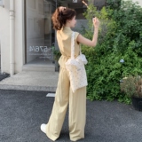 盐系工装翻领马甲阔腿裤套装女2025夏季新款韩版休闲小个子两件套，女装套装/套裙，2C212