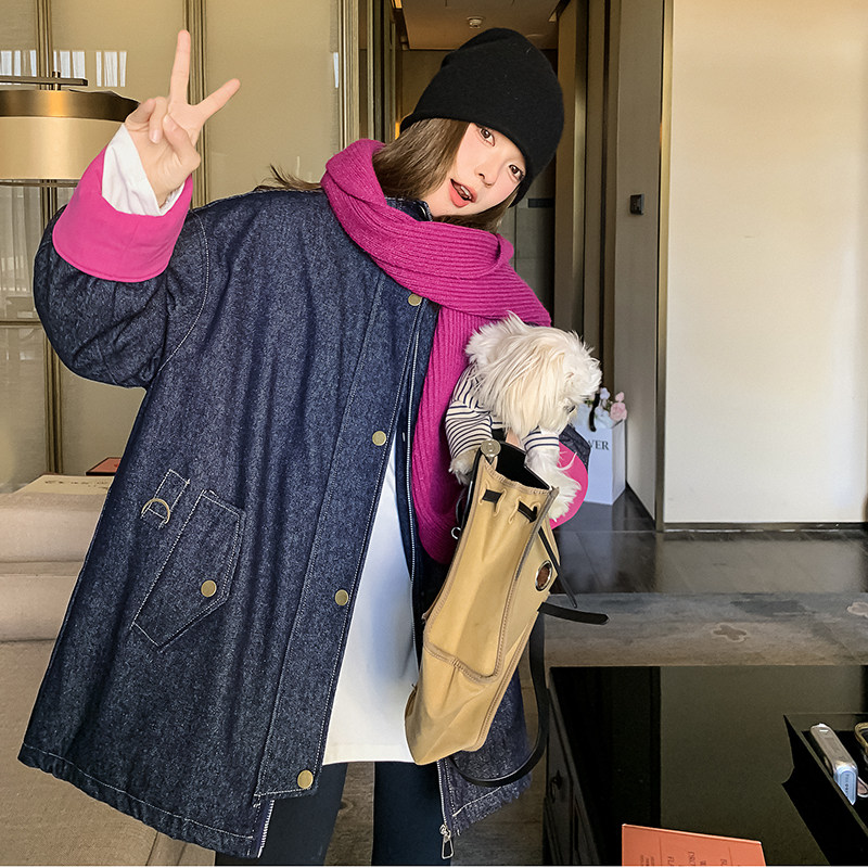 独特设计感牛仔派克羽绒服女冬超火好看高级小众加绒加厚工装外套,女装羽绒服,2C086