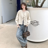 设计感复古显瘦圆领短外套女2025春秋季新款韩版宽松休闲夹克上衣，女装短外套，2C218
