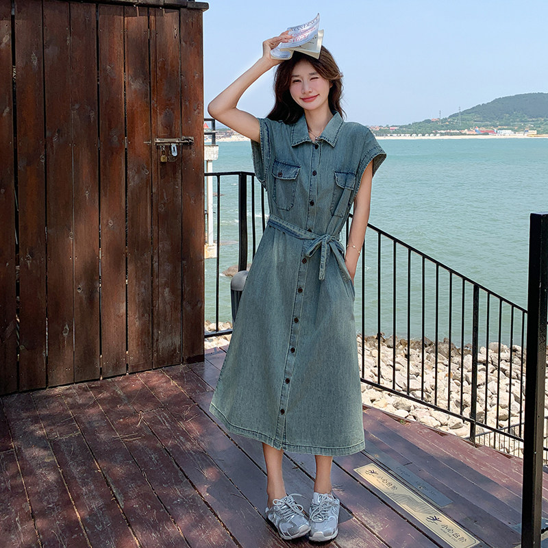 牛仔连衣裙女2025夏季高级感气质宽松显瘦韩系休闲直筒衬衫长裙子,女装连衣裙,2C166