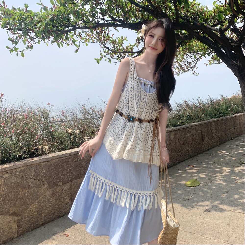 ：夏装新款甜美吊带连衣裙镂空背心两件套2C135-8816P145K218,女装连衣裙,2C135