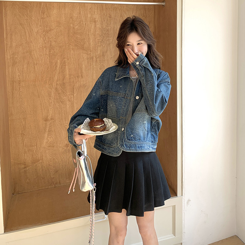 肌理感提花翻领牛仔外套女春秋2025新款小个子流行韩系超好看夹克,女装短外套,2C166