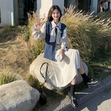小香风马甲连衣裙套装女2025秋新款法式超好看气质衬衫长裙两件套，女装套装/套裙，2C018