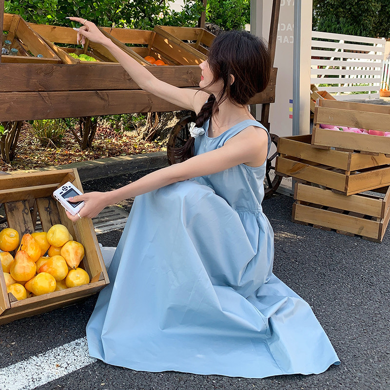 法式简约气质背心连衣裙女2025夏季新款韩版宽松显瘦甜美吊带长裙,女装连衣裙,2C218