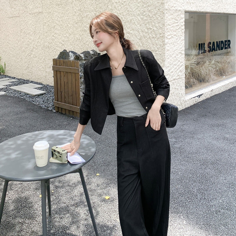 减龄气质时尚翻领上衣休闲裤套装女春秋ootd巨好看大方得体两件套,女装套装/套裙,2C088