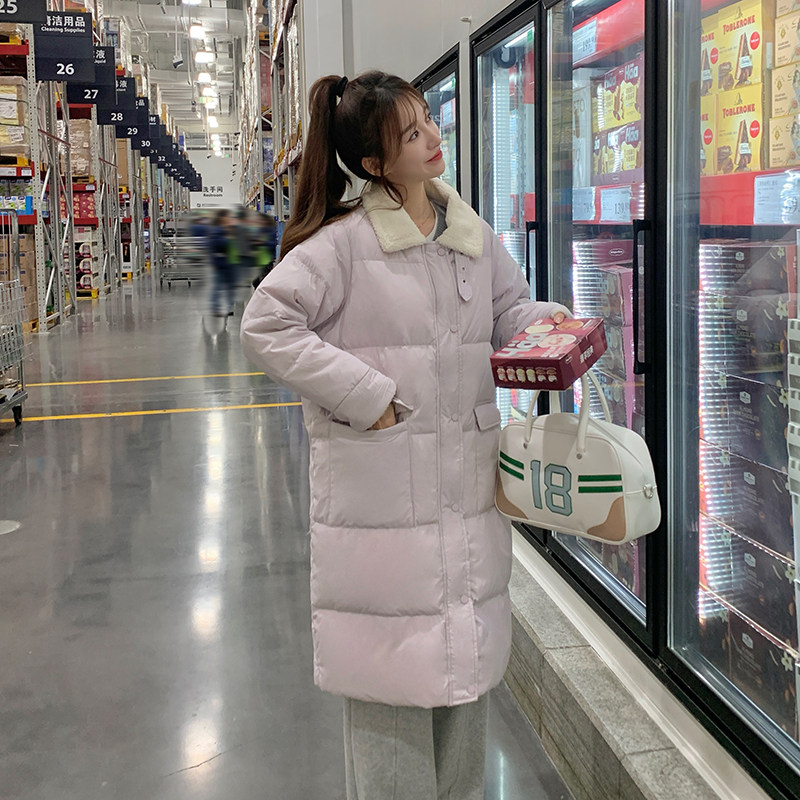 紫色羽绒服冬季女2024新款韩系温柔风宽松减龄中长款90白鸭绒外套,女装羽绒服,2C010