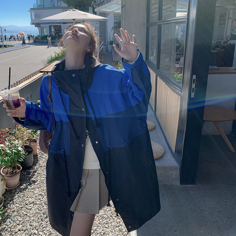 拼接撞色工装风衣女2024春秋新款时尚炸街设计感小个子中长款外套,女装风衣,2C196