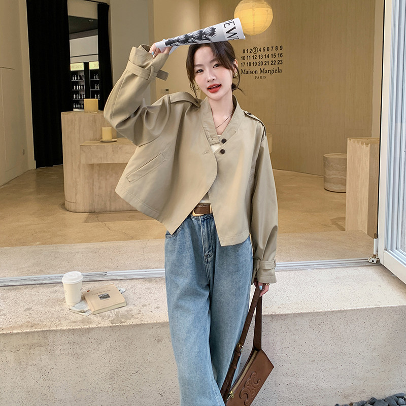 韩系chic通勤卡其色夹克2025春夏新款宽松短款风衣外套女休闲百搭图片