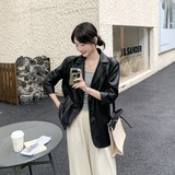 设计感撞色拼接皮衣外套女秋季流行炸街西装式pu皮夹克西服爆款，女装皮衣，2C092