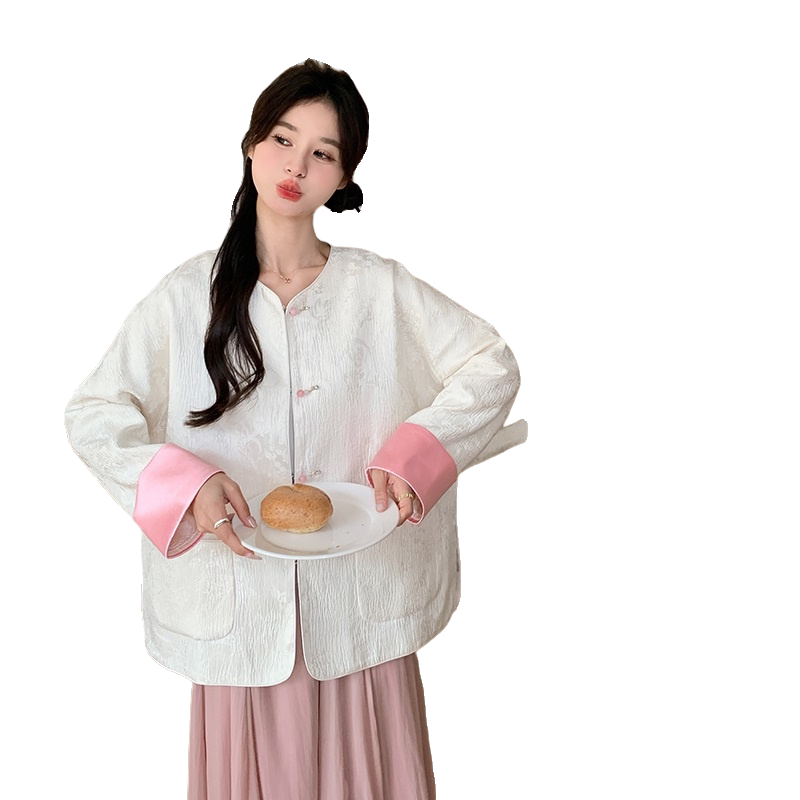 新中式印花国风外套女春季2025新款撞色减龄气质宽松百搭绝美上衣,女装短外套,2C320