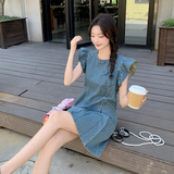 新中式盘扣飞袖牛仔裙女2025夏季新款设计感复古国风气质甜美裙子，女装连衣裙，2C057