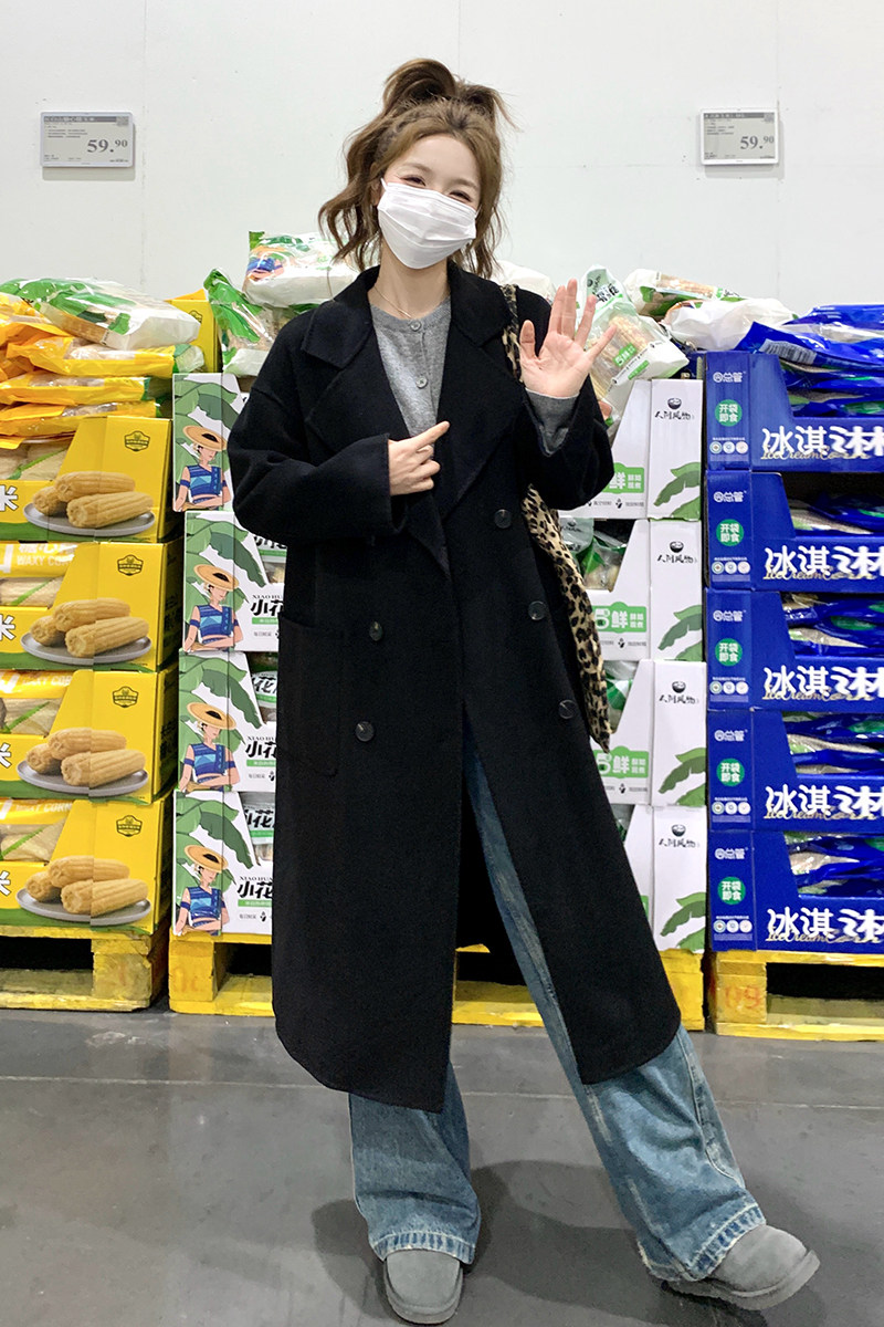 现货赫本风黑色气质双面羊毛大衣2C212-G20-P225-K328,女装毛呢外套,2C212