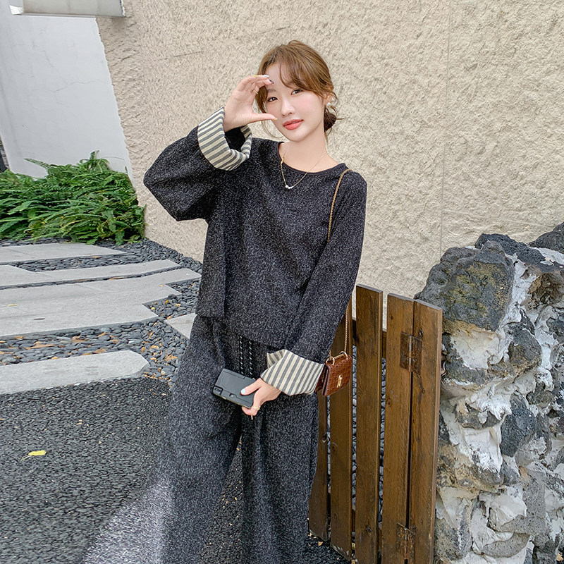 深灰色小香风套装韩系松弛感气质一整套阔腿裤6061P135k198图片