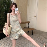 新中式国风印花流苏马甲套装女2025夏季复古小个子休闲短裤两件套，女装套装/套裙，2C166