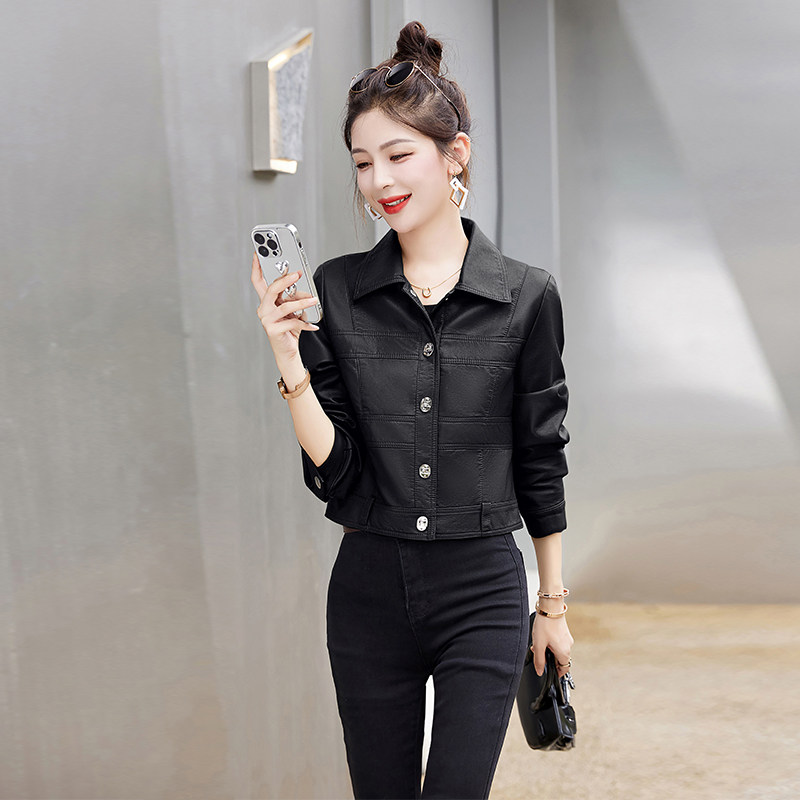 《高质新款》瘦腰显瘦遮肚腩皮衣短外套，女装皮衣，臻衣坊,女装皮衣,1C078