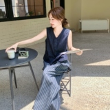 气质减龄马甲条纹阔腿裤套装女2025年夏季新款韩系休闲显瘦两件套，女装套装/套裙，2C277