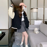 美式复古撞色拼接棒球服外套女2025春秋新款超好看学院风夹克上衣，女装短外套，2C196