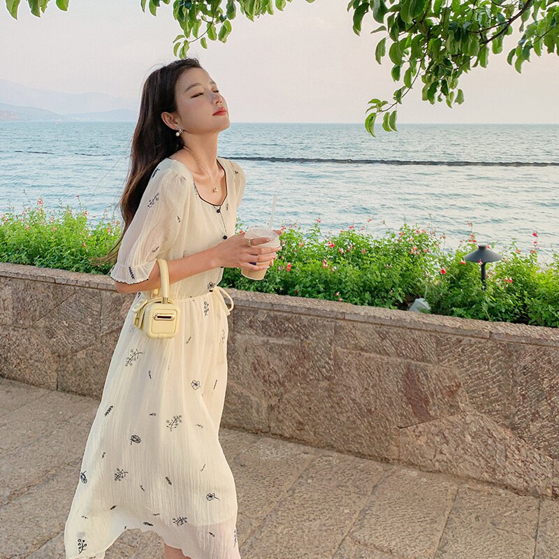 新款撞色包条碎花连衣裙7920-P115K168,女装连衣裙,2B080