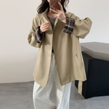 卡其色格纹袖口设计风衣外套女2025年秋季新款气质百搭中长款大衣，女装风衣，2D036