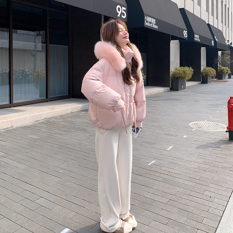 粉色真毛领羽绒服女2025冬季新款小个子超好看甜美减龄白鸭绒外套,女装羽绒服,2D078
