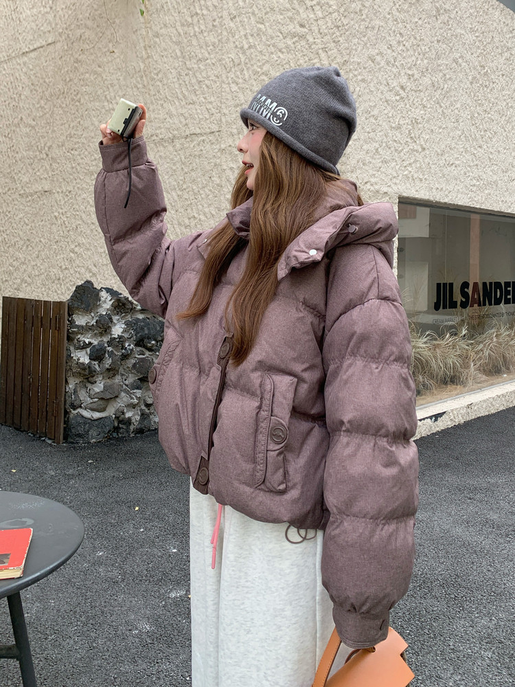现货新款东大门加厚保暖洋气时尚百搭连帽面包服女外套女,女装羽绒服,2B114