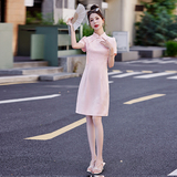 粉色少女年轻版改良旗袍女2025夏季新款小个子修身洋气减龄连衣裙，女装连衣裙，唯婧