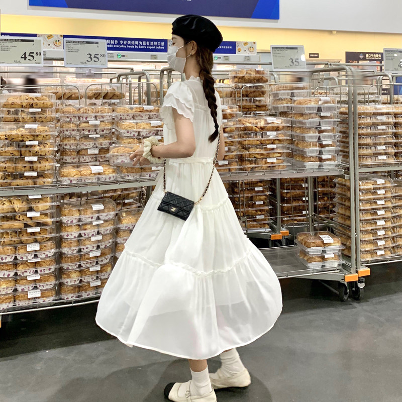 法式甜美减龄花边初恋连衣裙女2025夏季新款韩版收腰显瘦森系长裙图片