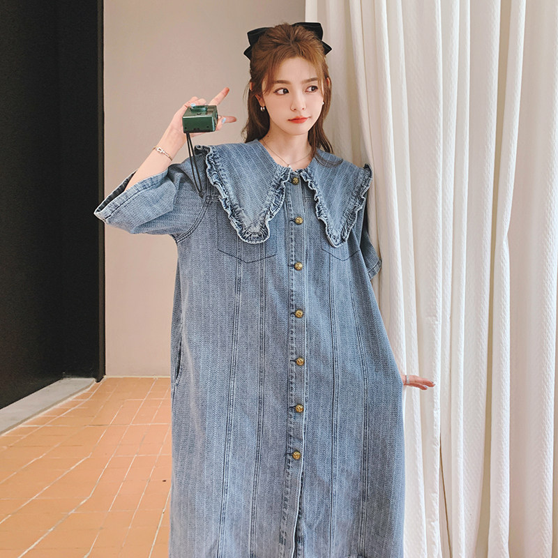 提花牛仔娃娃领连衣裙9611-P125K178,女装连衣裙,2C069