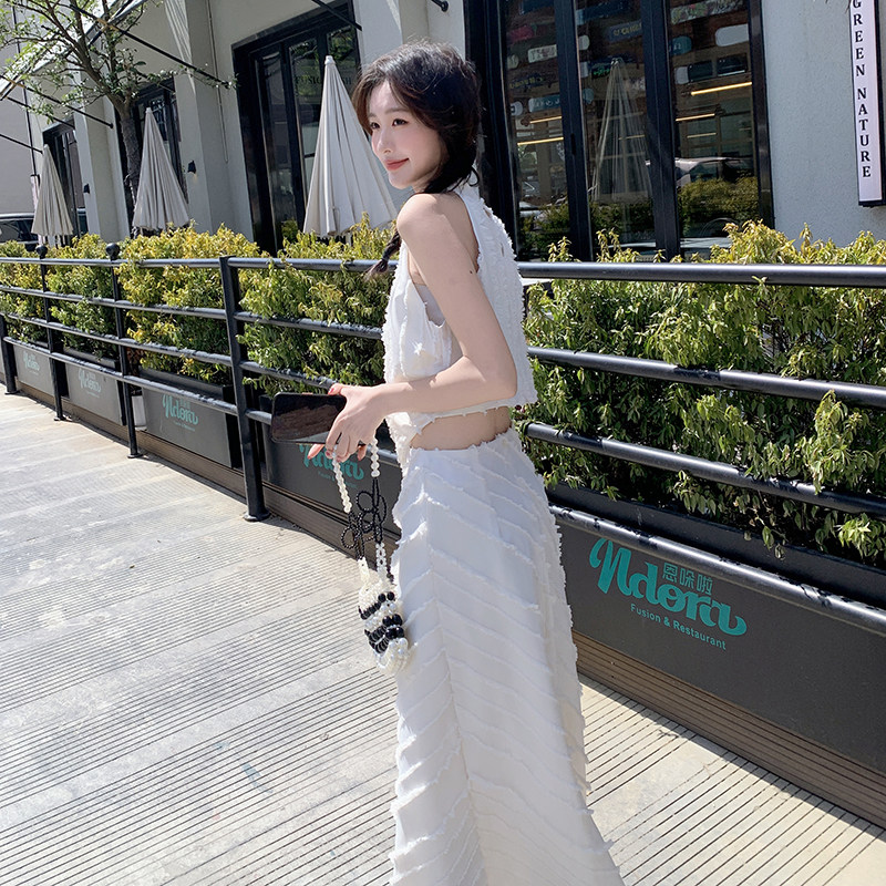 2025夏季新款高级感小心机毛边设计套装裙法式优雅背心半身裙套装,女装套装/套裙,2C057