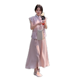 新中式国风上衣套装女2025夏季新款高级感盘扣气质减龄裙子两件套，女装套装/套裙，2C088
