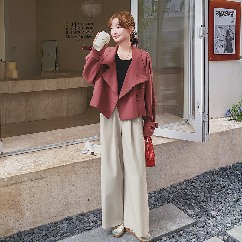 安可拉红短款风衣2025新款女春秋小个子洋气宽松气质流行韩系外套,女装风衣,2C326