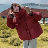 粉色宽松羽绒服女连帽韩系学生2024冬新款温柔风小个子面包服外套，女装羽绒服，2D148