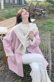 韩式chic粉色双面羊绒大衣女秋冬新款超火好看高级小众毛呢厚外套，女装羊绒大衣，2C056