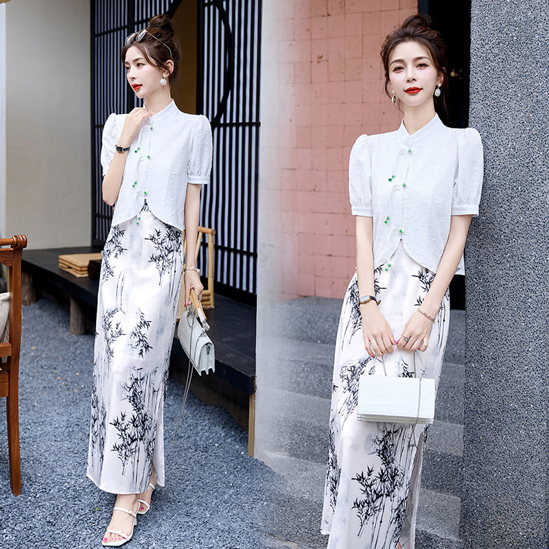 现货2025夏装新款时尚气质新中式套裙，女装套装/套裙，奕可儿,女装套装/套裙,奕可儿