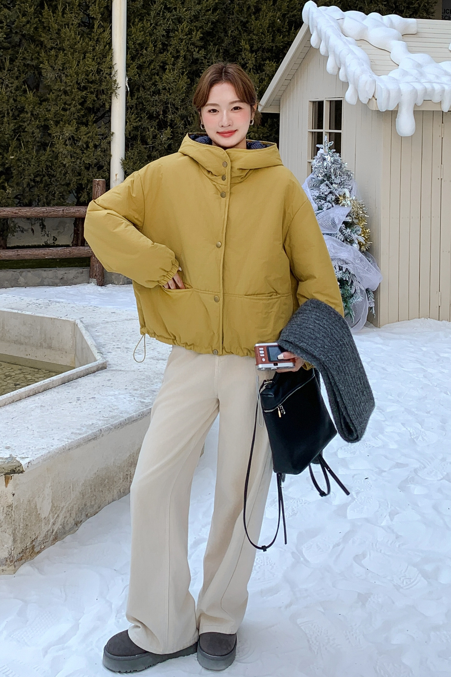 超火小个子保暖连帽棉服外套女韩系慵懒风2025冬新款时尚穿搭棉衣,女装棉衣/棉服,2C159