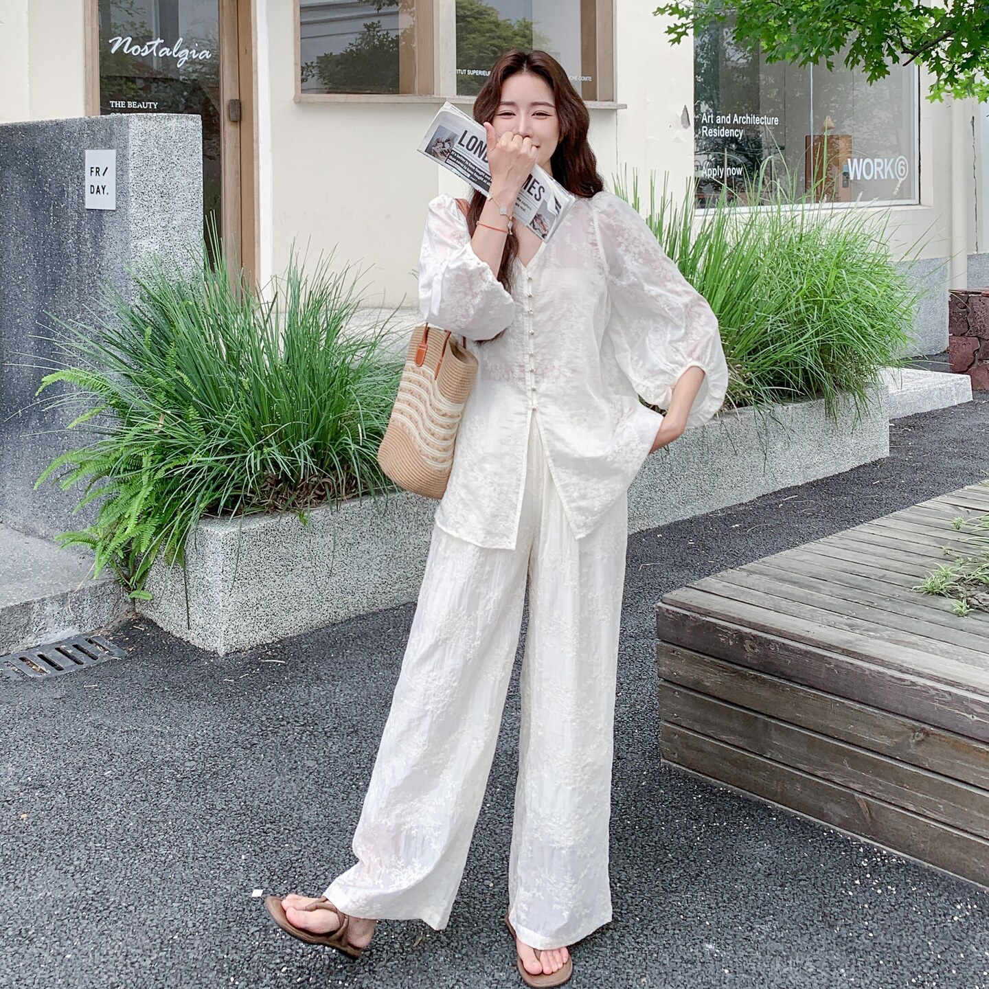 销量2000+复古中袖上衣+长裤两件套2C275-5568-P175-K248,女装套装/套裙,2C275