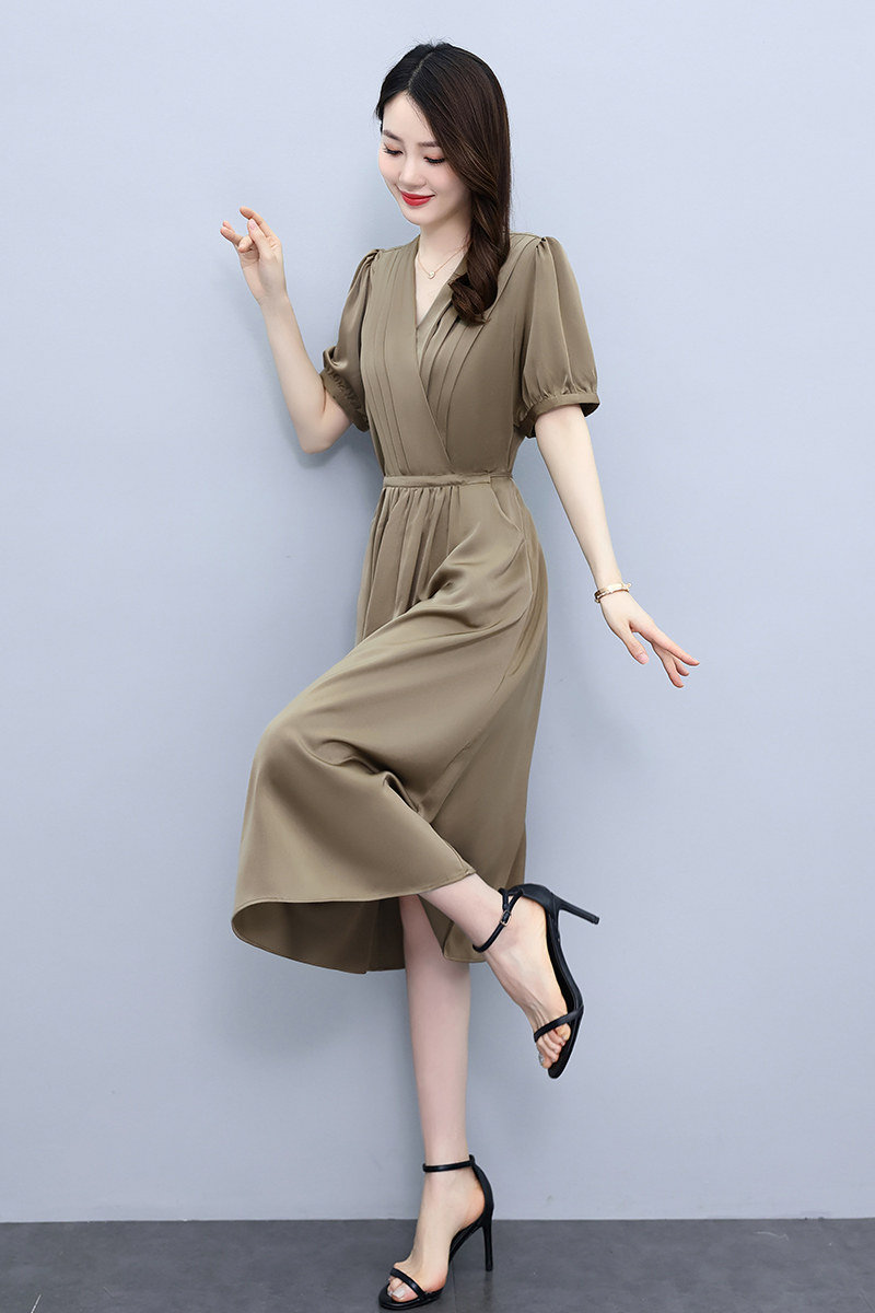 有女人味的连衣裙2025年夏季新款气质优雅纯色百搭中长款淑女裙子,女装连衣裙,蓝朵琳