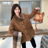 咖色牛角扣翻领羊羔毛外套女秋冬2025新款时髦皮毛一体爆款棉服，女装派克服，2D044