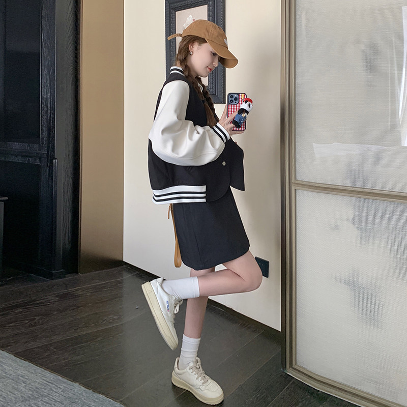 新品现货拼色棒球服套装裙两件套2C075-196-P165控228,女装套装/套裙,2C075