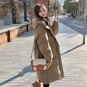 咖色连帽长款宽松加厚羽绒服 90白鸭绒 2527-P365-K528图片