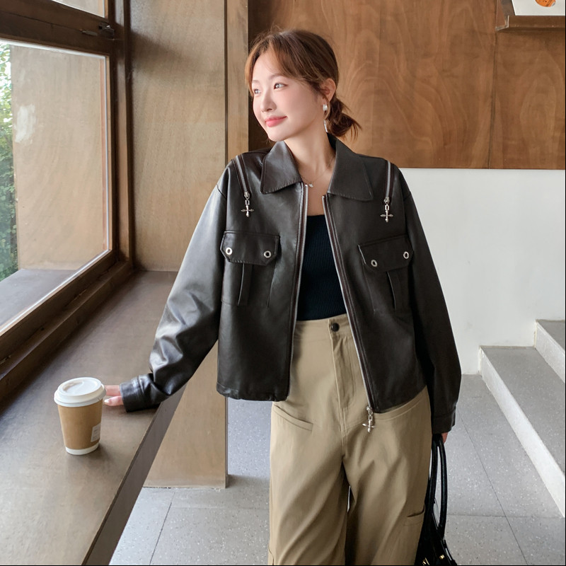复古时髦机车皮衣外套女2025秋季新款设计感小众小个子短款夹克潮图片