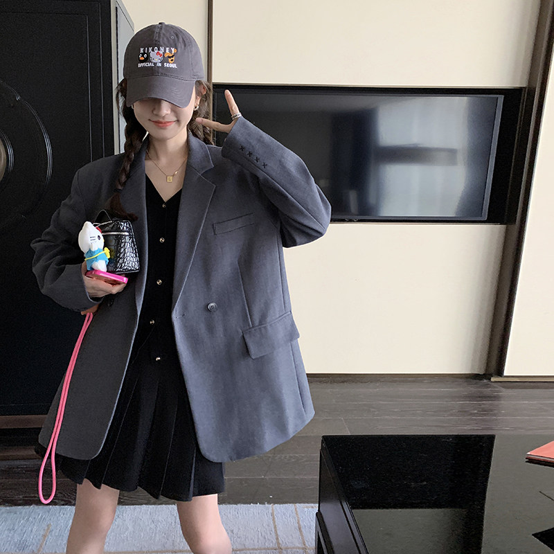 灰色休闲西装女春秋2025新款高级感韩版西服小个子学院风宽松外套,女装西装,2C166