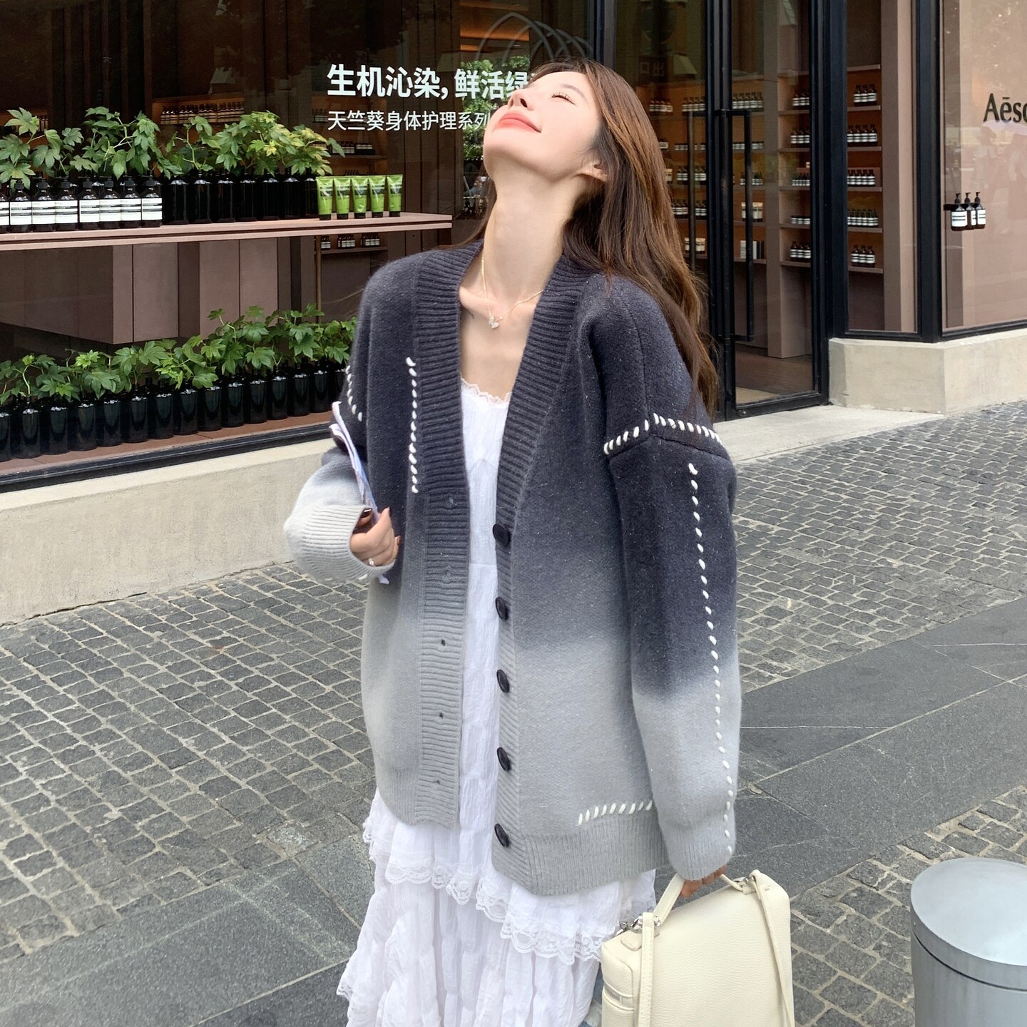 慵懒风渐变色针织外套女2025秋新款超好看高级感洋气减龄毛衣开衫,针织衫/毛衣,2C258