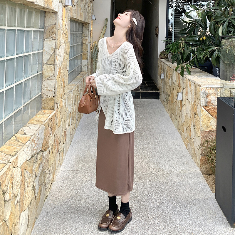 法式度假风一整套穿搭女春夏2025年新款减龄吊带裙叠穿罩衫两件套图片