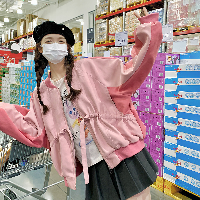 【档口+买家秀】脏粉撞色拼接棒球服外套C155-1059-P135控188,女装风衣,2C155