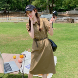 粉色设计感披肩衬衫连衣裙女2025夏季新款韩版小个子收腰显瘦长裙，女装连衣裙，2C316
