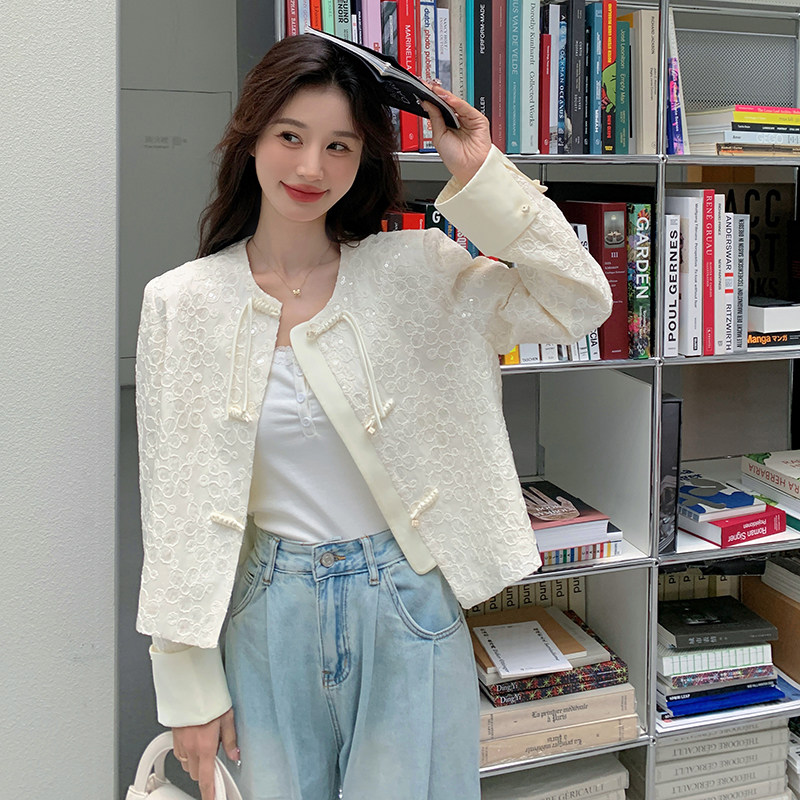 小香风盘扣亮片外套女欧洲站2025春秋季新款风气质显瘦夹克上衣图片