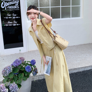 黄色休闲衬衫显瘦气质半身裙两件套新款温柔系穿搭套装女夏连衣裙图片