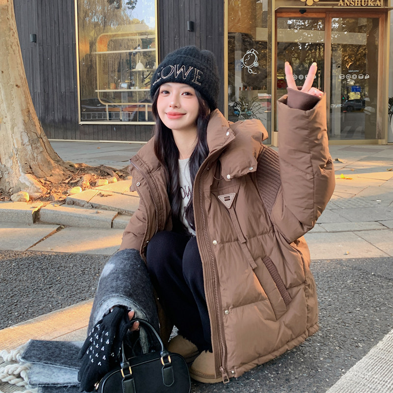 咖色短款连帽羽绒服女2024冬新款美拉德小个子加厚50白鸭绒外套,女装羽绒服,2C266